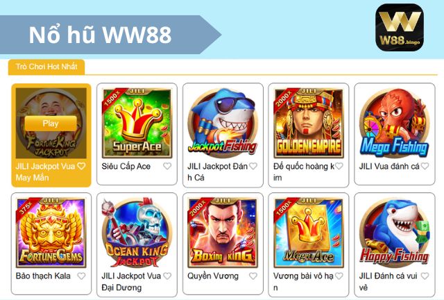 Nổ hũ WW88 đa dạng trò chơi